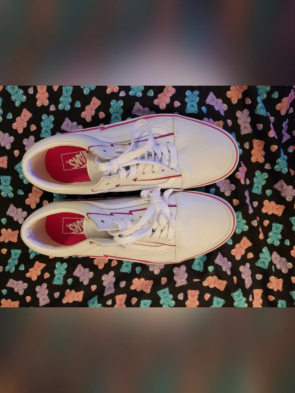 Vans Old Skool Bolt Pop Pink Glow White Leather Sneakers Womens 12 Mens 10.5 - Picture 2 of 6